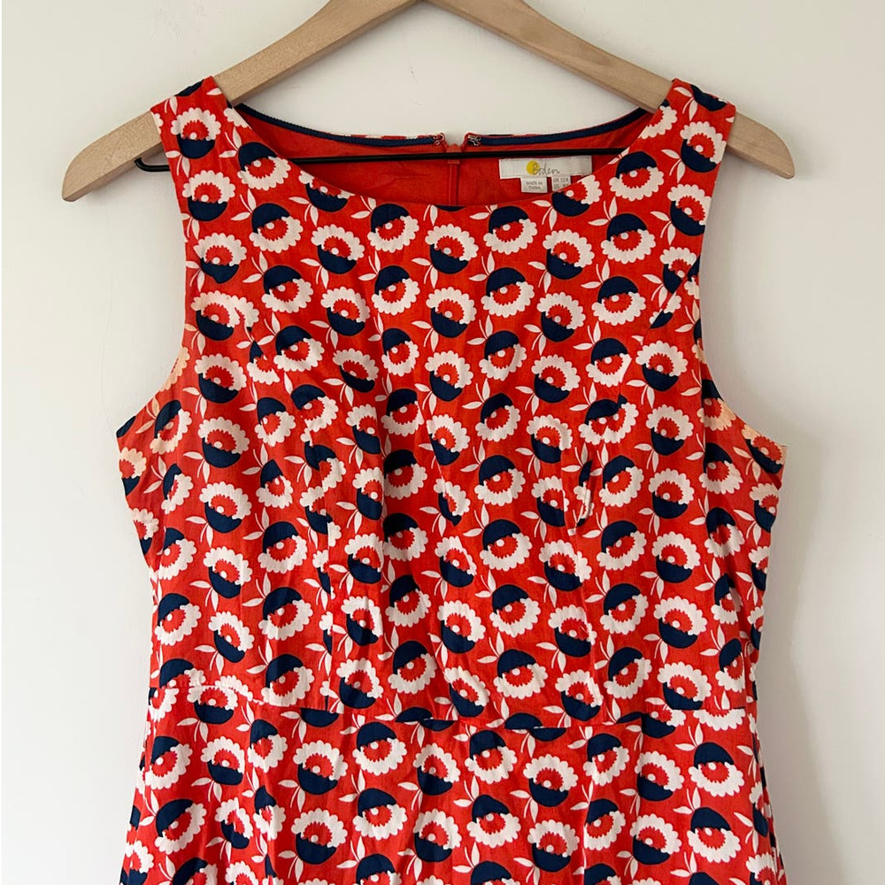 Boden Red and Navy Printed Midi Dress - Picture 4 of 7
